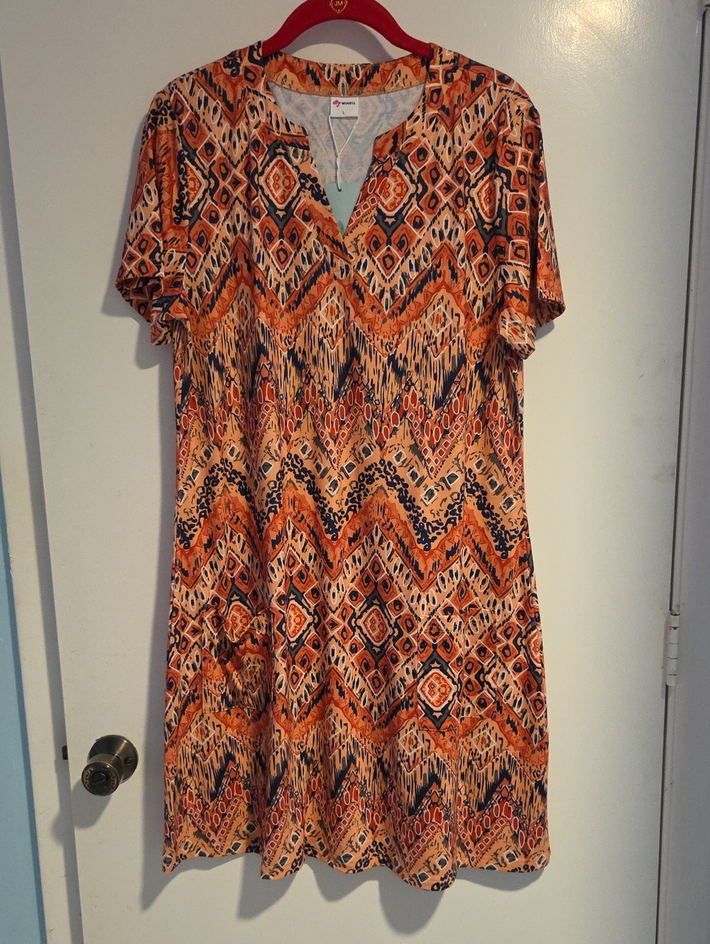 Short Sleeve Earth Tone Print Dress With Pockets